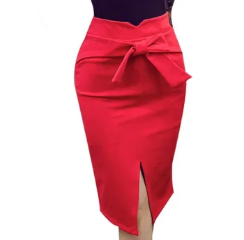 2019 Pliiats Seelik Naiste Bodycon Mood Kõrge vöökoht elastne Office Seelik Punane Must Pilu Naiste Midi Seelikud Jupe Femme suurus 5XL