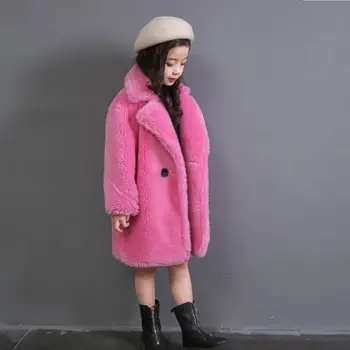 2021 Talve Mood Tüdrukud Faux Fur Coat Teddy Bear Pikk Tüdrukute Jakid Ja Mantlid Paksenema Soe Tegumoega Lapsed Ülerõivad Riided D73