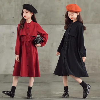 2022 Sügis-Talvel Uute Teismeliste Velvetist Tüdrukud Midi Kleit Lapsed Elegantne Kleidid, Laste Peorõivad Nööpidega, #9230