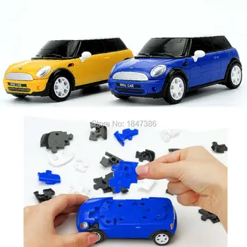 64PCS Mini Cooper 1:32 Litsentseeritud 3-D Auto DIY Puzzle Mudel, Hoone Komplektid, Komplekt, Laste Naljakas Sõiduki KitsToy,Sinine ja Kollane