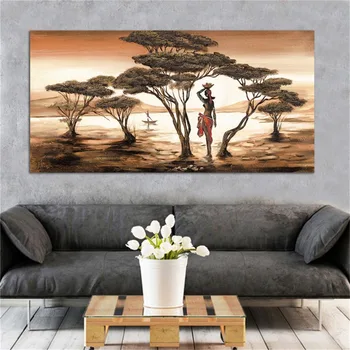 Aafrika Kunsti Maastiku ja Naine Lõuendile Maali Joonis Plakatid ja Pildid Seina Pilt Cuadros elutuba Decor raamita