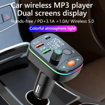 Auto Bluetooth-5.0 FM TransmitterPD 20W Wireless Dual USB-Ekraan Laadija Handsfree Muusika, Audio-Mängija, Kellel on 7-värviline Valgus