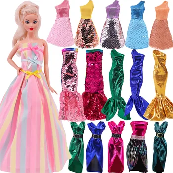 Barbiees Nuku Riideid Lühike ja Pikk Ehitud Fishtail Seelik Barbie&BJD Nukk Seksikas Mood Läikiv Nukk Tarvikud,Tüdrukute Kleit