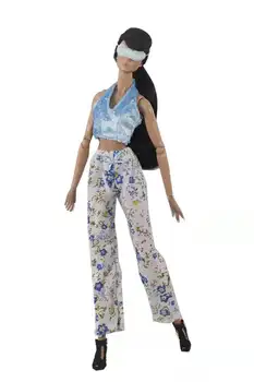 Cosplay Sinised Crop Top, Püksid Printsess 1/6 BJD Nukk Varustus Barbie Riided Sõge Plaaster 11.5