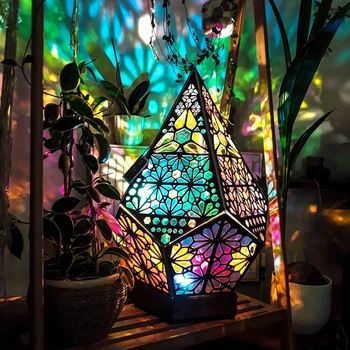 D2 Puust Õõnestatud LED Projektsioon Öö Lamp Värvikas Boheemlaslik Projektori Laud Tabel Lambi Majapidamis-Home Decor Atmosfääri Valgustus