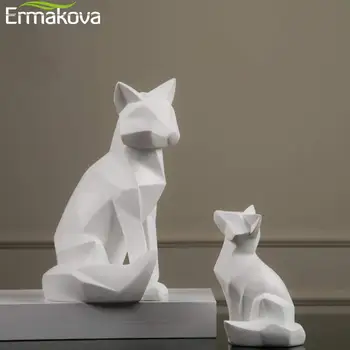 ERMAKOVA Geomeetriline Fox Skulptuur Loomade Kujud Lihtne Valge Abstraktse Kaunistused Kaasaegse Kodu Kaunistused