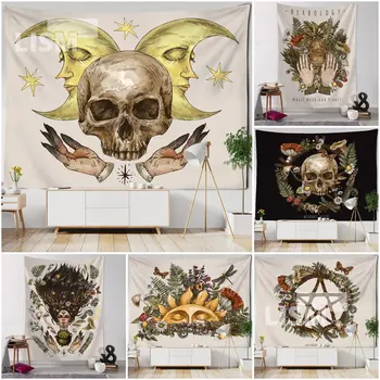 Halloween Tapestry Vintage Päike Taime Õie Nõid Nõidus Kolju Teenetemärgi Taust Riie Home Decor Magamistoaga Seinavaibad