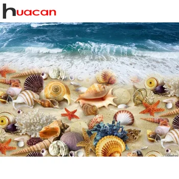 Huacan Täis Puurida Square Diamond Maali Shell Mereäärne Kodu Kaunistamiseks Mosaiik Tikandid Mere Maastiku Käsitöö Kingitus