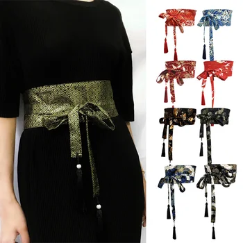 Jaapani Traditsiooniline Kimono Vöö Naiste Korsett Tutt Vöö Sinine Laine Muster Lai Vöö Yukata Kraana Haori Obi-Aasia Talje Vööd