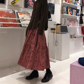 Lucyever Kõrge Vöökoht Sügis-Talve Pikad Seelikud Naiste Elegantne Lill Trükitud Midi Seelik Naiste Vintage Streetwear Plisseeritud Seelik