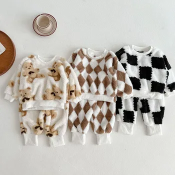 MILANCEL Talve Uus Laps, Homewear Komplekt Karu kahepoolne Fliis Pikkade varrukatega Püksid 2 Tk Baby Pidžaama