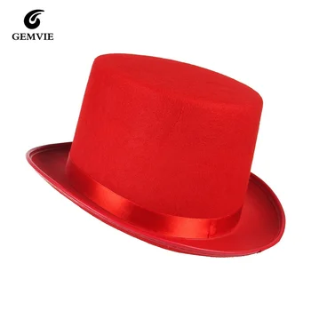 Mens Vildist Mütsi Kõrge Täiskasvanute Kostüüm Kleit Üles Poole Mütsid Härrasmees Uudsus Mustkunstnik Satiin Torukübarat Must Punane