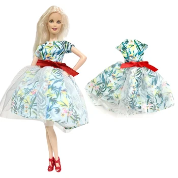 NK Ametlik 1 Tk Üllas riided, mis muudavad nuku kevadel mustriline kleit armas punane vibu vöö Barbie Nukk Tarvikud, Mänguasjad