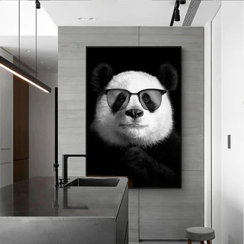 Naljakas, Armas Loomade Panda prillides Lõuend Must ja Valge Poster Art Pilt elutuba Koju Laste Tuba Teenetemärgi