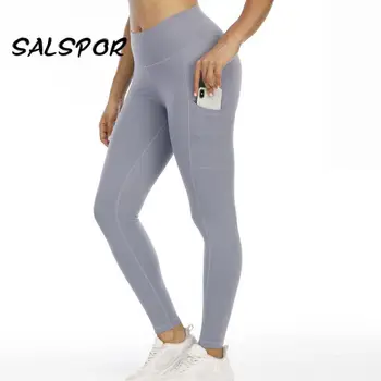 SALSPOR Treening Säärised, millel on Taskud Naiste Fitness Kõrge Vöökoht Activewear Must Jõusaal Legging Sportlikud Püksid Püksid Push Up