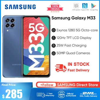 Samsung Galaxy M33 M336B 5G Nutitelefon Exynos 1280 LCD Ekraan Octa-core 120Hz TFT 5000mAh 25W kiirlaadimine Mobiiltelefon