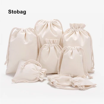 StoBag 5tk Puuvilla Lõuend Kotid Väike Nöör-Tasku Ehted Kotid Eco-sõbralik Korduvkasutatavad Kingitus Paketi Kosmeetika Ladustamise Logo