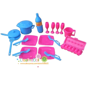 Tasuta Kohaletoimetamine Kid ' s play house mänguasjad, roog, pann, kastrul köök toiduvalmistamise Komplekt Barbie Nukk