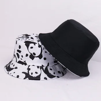 Topelt-side Panda Mustrit Paar Kopp Mütsid Päike Müts Musta ja Valget Värvi Loomi Unisex Kopp Mütsid Armas Moe Kalamees Müts