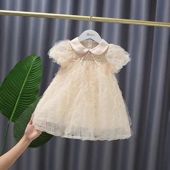Tüdrukud Dress Peter Pan Krae Tülli Partei Lapsed Printsess Kleidid, Beebi Riided Pärlitega 1-5Y