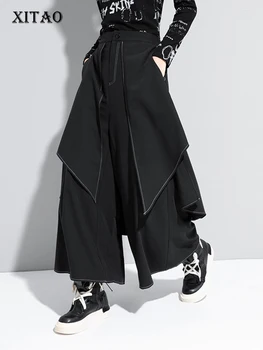 XITAO Must Võltsitud Kaks Tööd Püksid Naiste Lahtised Mood Lihtne Ebaregulaarne Kõik Mängu Streetwear 2020. Aasta Uus Sügis Lai Jalg Püksid ZP3534