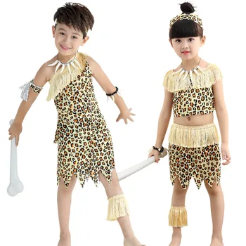 laste savage caveman kostüümid poiss leopard killustiku Aafrika hõimude Hunter India riided tüdruk