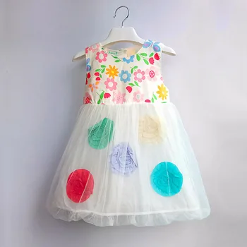 tüdrukute kleidid Puuvillane trükitud õie printsess kleit 2019 kuum tüdruk pits kolmemõõtmeline flower mesh kleit 2-5 aastat