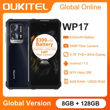 OUKITEL WP17 IP68 Veekindel Karm Nutitelefoni 8GB+128GB 8300mAh IR-Night-vision Kaamera, Android 11 6.78 FHD+ NFC-Mobiiltelefoni