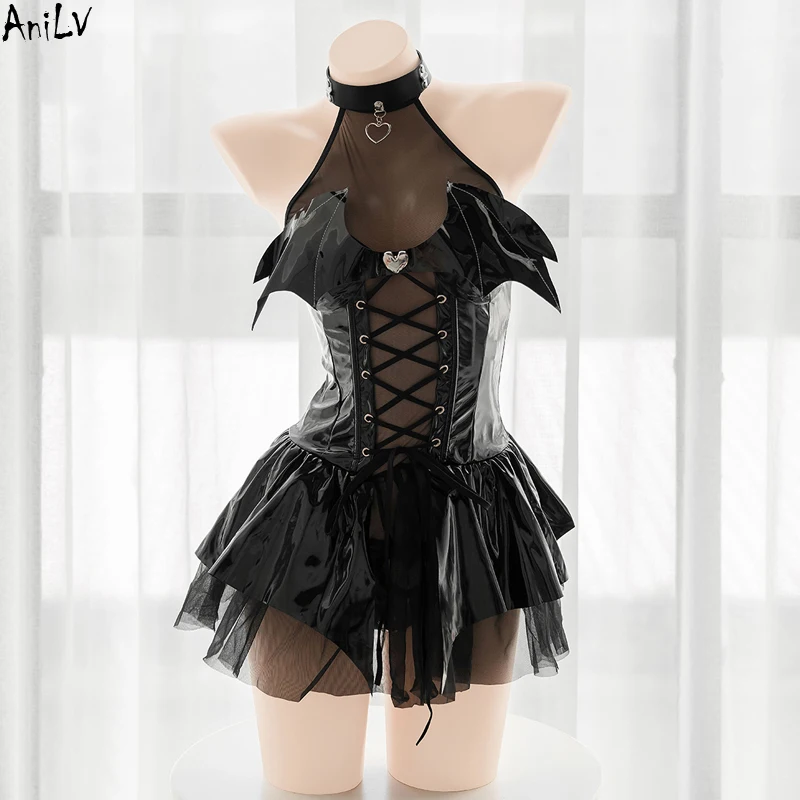 AniLV Nõid Tüdruk Maagiline Ümberkujundamise Kleit Naiste Pvt Demon Musta Võre Nahast Unifrom Varustus Cosplay Kostüümid