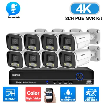 4K 8MP POE Turvalisuse Kaamera Süsteemi 8CH Väljas Värv Night Vision IP Kaamera videovalve Komplekt 2 Way Audio CCTV POE NVR Komplekt