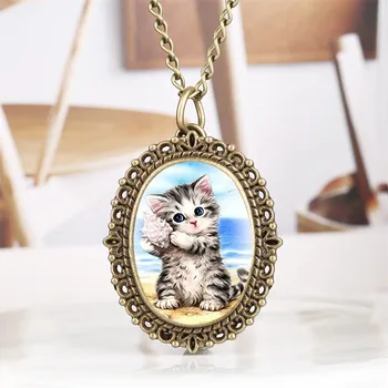Armas Armas Kass Muster taskukella Ovaalne Väike Elegantne Naiste Kellad Kaelakee Ripats 2019 Uus Mood Kell Kingitused