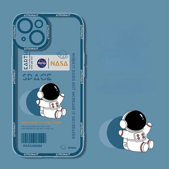 Cute Cartoon Astronaut Space Star Telefoni Juhul iPhone 13 14 Pro MAX Selge Pehme TPU Põrutuskindel tagakaas