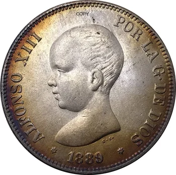 Hispaania Mündi 1889 MP M Hispaania 2 Pesetas - Alfonso XIII 1. Portree Cupronickel Pinnatud Hõbe Suveniiride Kingitus Laekuva Mündid