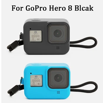 Kaitsev Silikoon Ümbris Juhtudel + kaelapaela kinnitamine jaoks GoPro Hero 8 Must Tarvikud Pehmest Kummist Raami Kaas Juhul Kaitse Go Pro