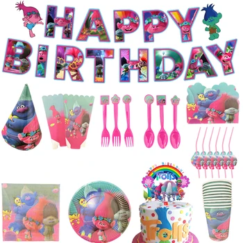 Kid Kasuks Disney Trollid Partei Asjade Sünnipäeva Baby Shower Latex Balloon Tass Lusikas Õled Kingikoti Partei Teenetemärgi