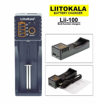 Liitokala Lii-100 3.7 V 1.2 V 3.2 V 3.85 V 18650 18350 18500 14500 26650 AA AAA, NiMH, Liitium-Aku-Laadija