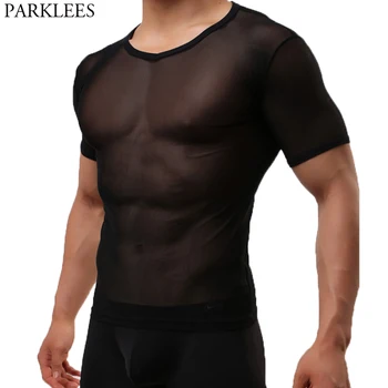 Meeste Seksikas Läbipaistev Lühikese Varrukaga T-särk 2020 Mood Vt-läbi Aluspesu Särgid Meestele Silma Õhuke Top Understshirts Sleepwear