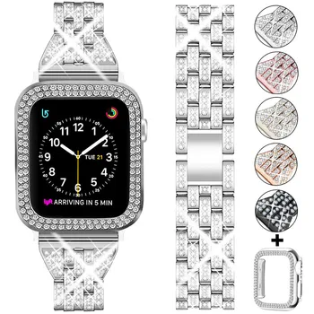 Naiste Teemant Rihm Apple Watch Band 40mm 44mm 41mm 45mm Slim Rõngas Roostevabast Terasest Link iWatch 7 6 SE 5 4 3 Käevõru+Kohtuasjas
