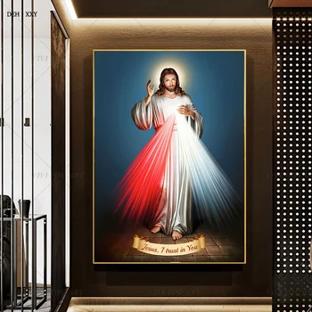 Vintage Hõõguv Jeesuse Kristuse Plakat Jeesus,ma Usaldan Sind Qoutes Lõuendile Maali Katoliku Christian elutuba Home Decor Seinamaaling