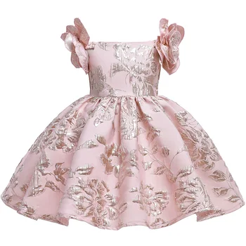 Vintage Õie Printsess Kleit Tüdrukute Kroonleht Varrukad Jacquard Pulm Elegantne Pruutneitsi Kleidid Beebi Tutu Vestido Lapse Riided