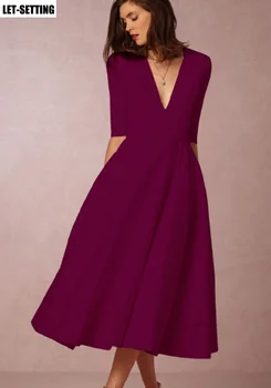 kevad-sügis seksikas sügav V varrukas kleit S-3XL mitut värvi elegantne daam kleit juhuslik naine sundress Pluss suurusega kleit