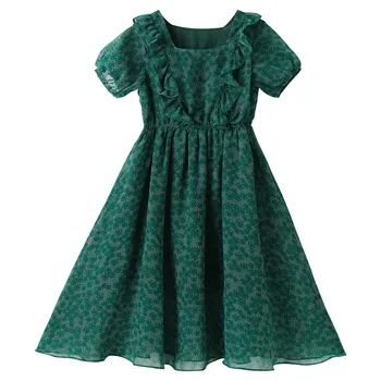 Õie Elegantne Tume Roheline Teismeliste Tüdrukute Kleit Suvel Ruched Armas Keskel Pikk Lapsed Kleidid Sifonki Laste Rõivad,#6301